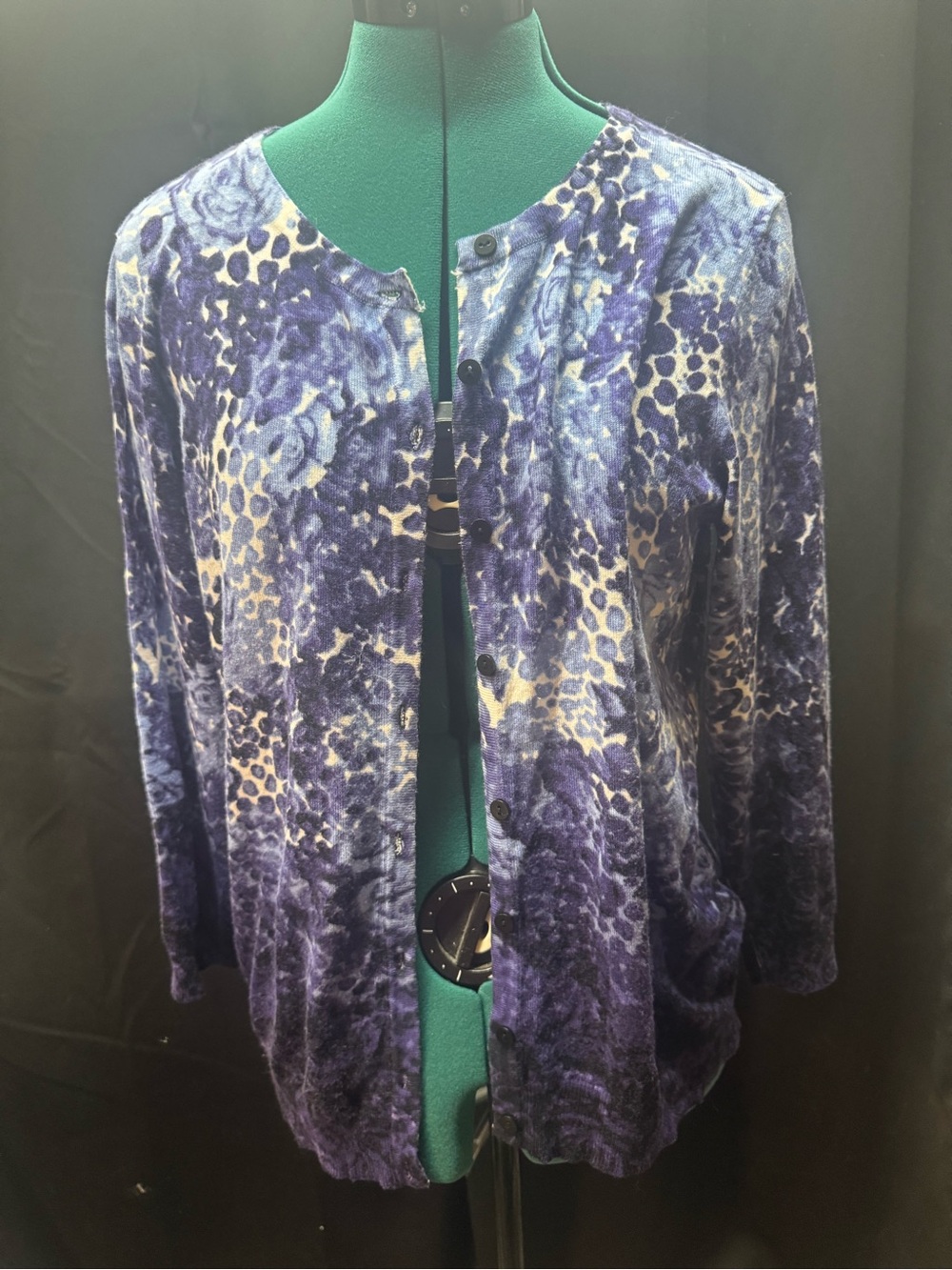 Joseph Purple and Cream Patterned Button-Front Cardigan